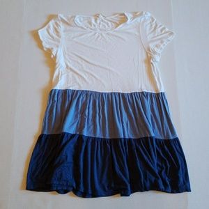 White and blue ruffle tier top